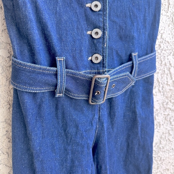 GUESS Vintage Y2K Stretch Denim Wide Leg Belted Button Up Jumpsuit JLO Medium - Picture 7 of 15